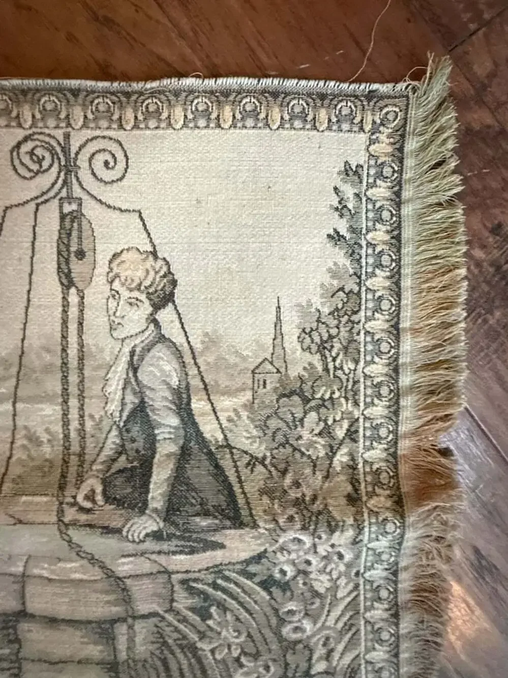 Vintage Woven French Courting Scene Tapestry Table Runner Wall Hanging